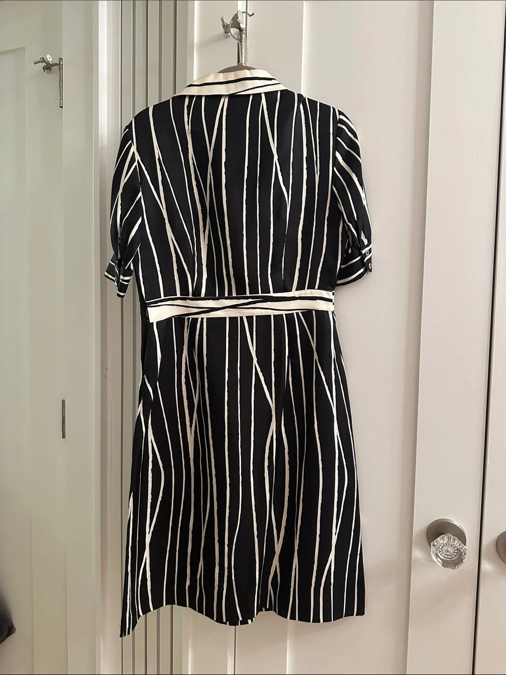 Tory Burch Black and White Ruffle-Front Shirt Dress